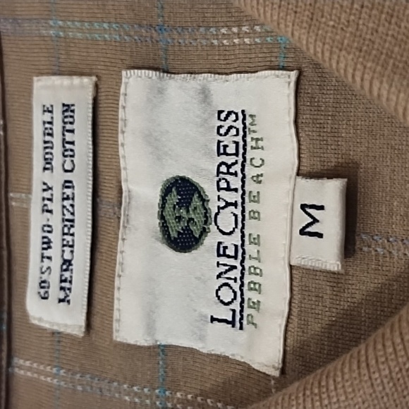 Lone Cypress Men's Brown Window Pane Polo Golf Shirt Size Medium - Picture 2 of 9